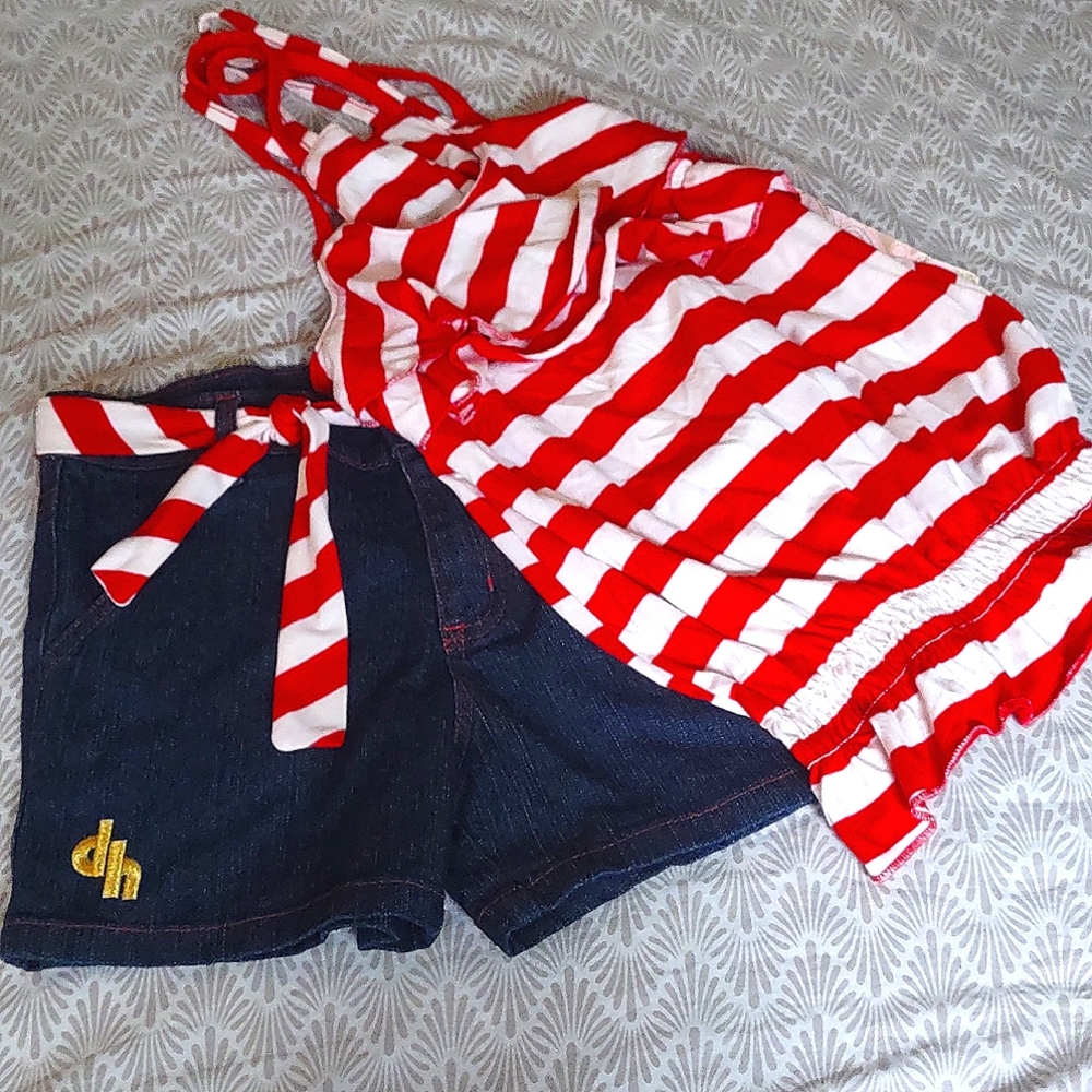 🌺Dollhouse 2pc Halter-Top Shorts set (Red/White Stripes) NWT